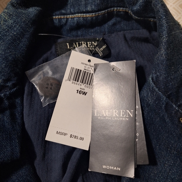 NWT Lauren RL Blue Lace Patchwork Indigo Denim Buttoned Jacket 16W - Picture 8 of 9